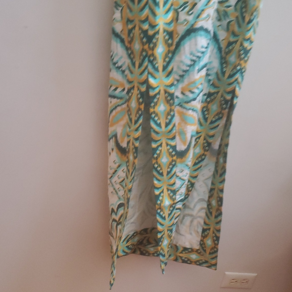 FARM RIO HALTER NECK TROPICAL LINEN MAXI SUNDRESS IN GREEN / SIZE:LARGE - Picture 14 of 16